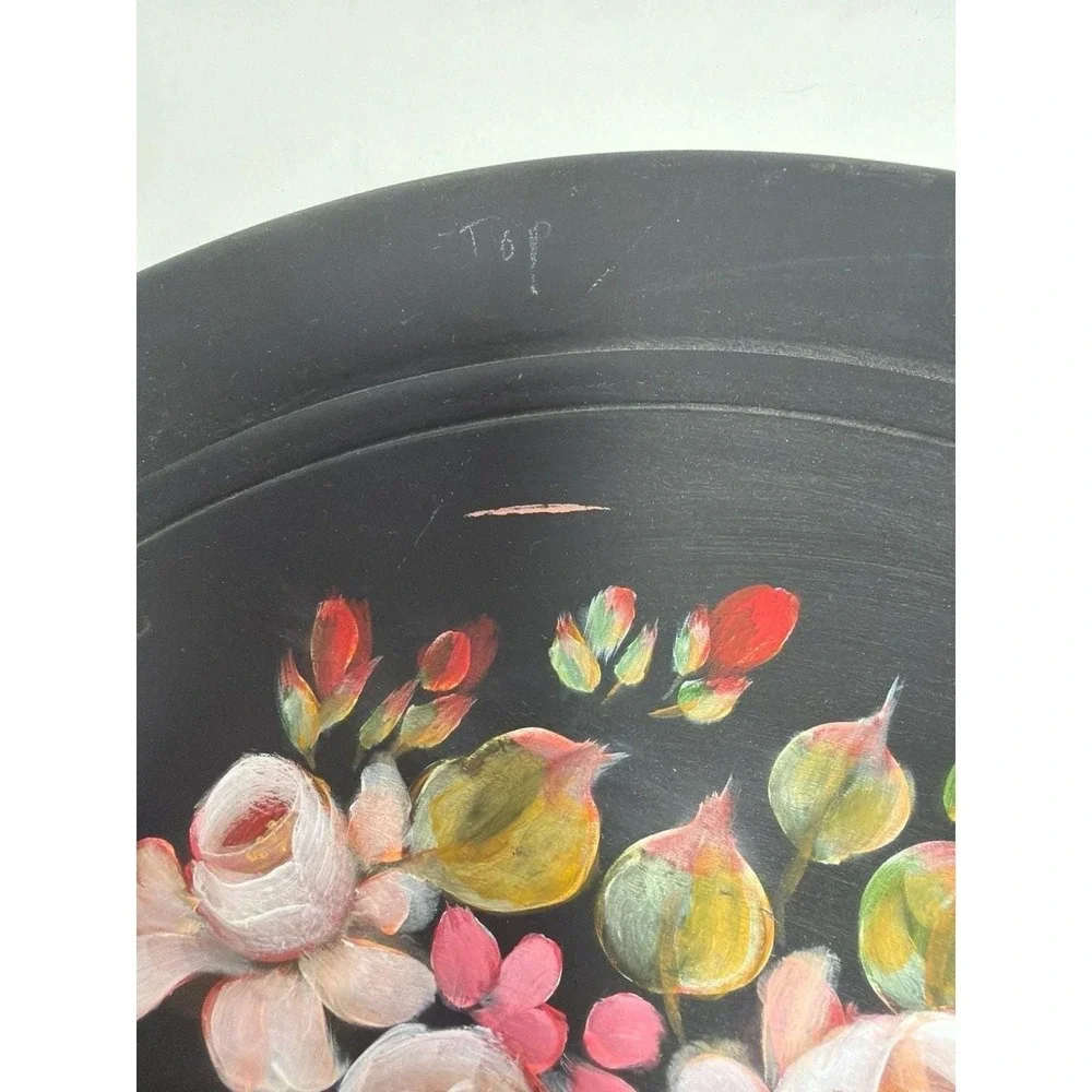 Vintage Hand Painted Floral Toleware Wood plate Serving‎ Tray 16